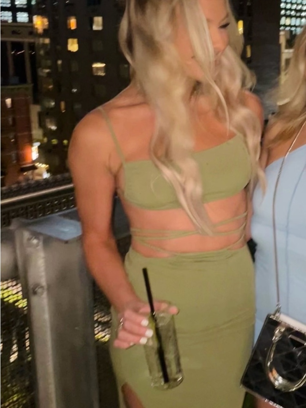 WEWOREWHAT OLIVE GREEN STRAPPY TWO PIECE SKIRT SET